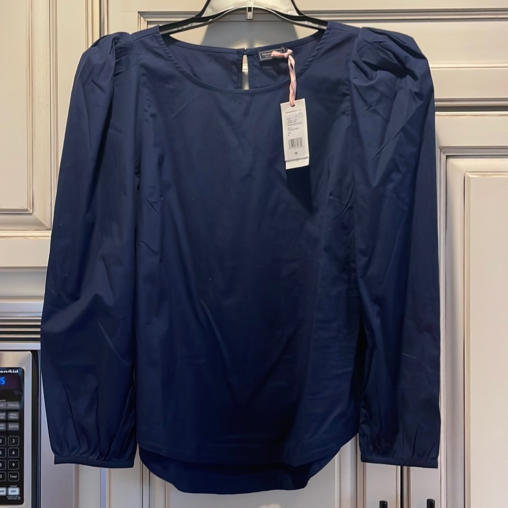 NWT Vineyard vines Womans poplin navy top medium